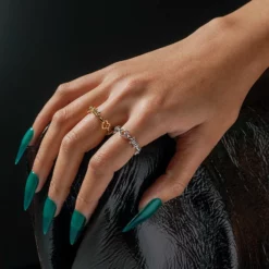 SS22 BOUND. Hearts & Barbed Wire Band Ring - Gold