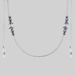 SS22 New In FOREVER. Barbed Wire & Black Pearl Sunglasses Chain - Silver