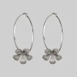 End Of Line BLOOM. Floral Hoop Earrings - Silver