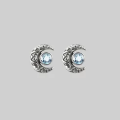 CLASSICS WISDOM. Silver Moon Crescent Earrings - Blue Topaz