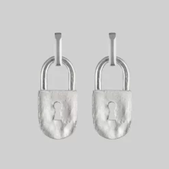 End Of Line ABSOLUTE. Padlock Hoop Earrings - Silver