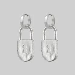 End Of Line ABSOLUTE. Padlock Hoop Earrings - Silver