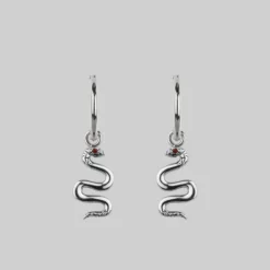 CLASSICS DIVINITY. Garnet Snake Hoop Earrings - Silver