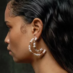 SS22 RUTHLESS. Barbed Wire & Ivory Pearl Hoop Earrings - Gold