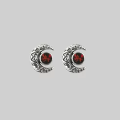 CLASSICS WISDOM. Silver Moon Crescent Earrings - Garnet