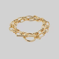 SS22 GETAWAY. Double Wrap T-Bar Chain Bracelet - Gold