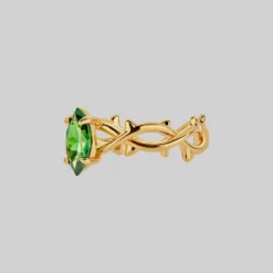 SS22 REVIVAL. Green CZ Thorn Band Ring - Gold Rings