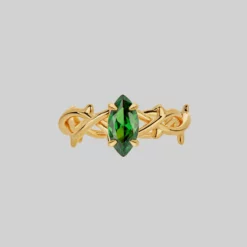 SS22 REVIVAL. Green CZ Thorn Band Ring - Gold Rings