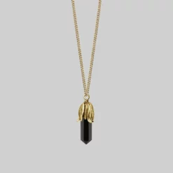 CLASSICS DEATH BLOOM. Black Agate Gemstone Necklace - Gold Necklaces & Chains