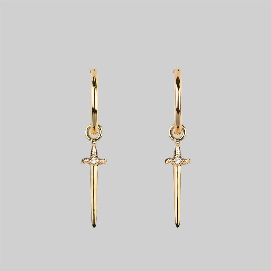 CLASSICS BETRAYAL. Cubic Zirconia Dagger Hoop Earrings - Gold 2 CLASSICS BETRAYAL. Cubic Zirconia Dagger Hoop Earrings - Gold