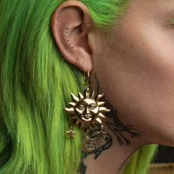 CLASSICS HELIOS. Sun & Moon Dream Catcher Hoop Earrings - Gold