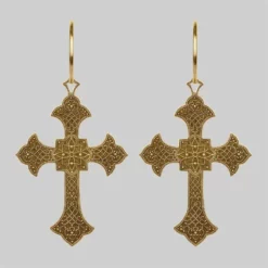 End Of Line OPHELIA. Gothic Cross Hoop Earrings - Gold