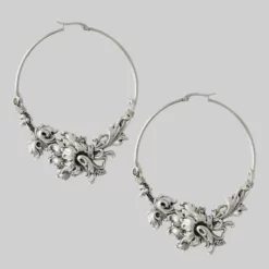 CLASSICS PARADISE. Ornate Floral Hoop Earrings - Silver