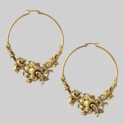 CLASSICS PARADISE. Ornate Floral Hoop Earrings - Gold