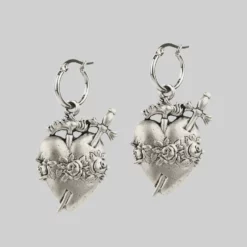 CLASSICS INFERNO. Sacred Heart Hoop Earrings - Silver