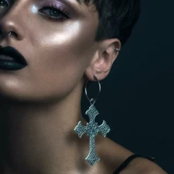 End Of Line OPHELIA. Gothic Cross Hoop Earrings - Silver