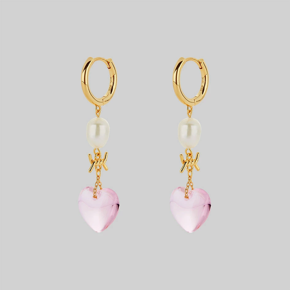 SS22 HEART OF STONE. Heart & Pearl Hoop Earrings - Gold 1 SS22 HEART OF STONE. Heart & Pearl Hoop Earrings - Gold