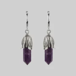 CLASSICS DEATH BLOOM. Amethyst Gemstone Hoop Earrings - Silver