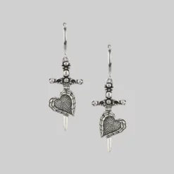 CLASSICS FORBIDDEN. Heart Dagger Hoop Earrings - Silver