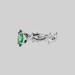 SS22 Rings REVIVAL. Green CZ Thorn Band Ring - Silver