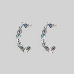 SS22 RUTHLESS. Barbed Wire & Black Pearl Hoop Earrings - Silver