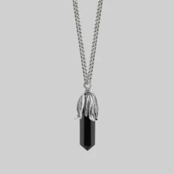 CLASSICS DEATH BLOOM. Black Agate Gemstone Necklace - Silver Necklaces & Chains