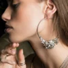 CLASSICS PARADISE. Ornate Floral Hoop Earrings - Silver