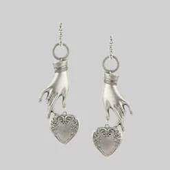 End Of Line NEVER LET GO. Hand & Heart Earrings - Silver