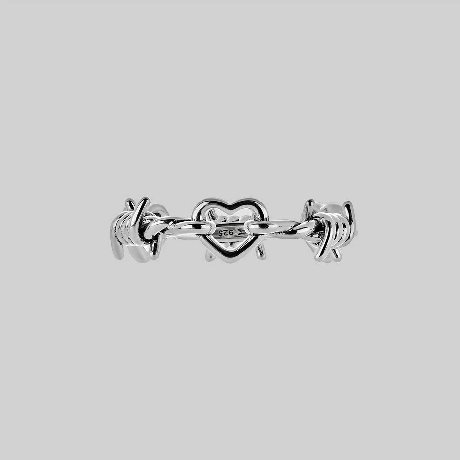 SS22 BOUND. Hearts & Barbed Wire Band Ring - Silver 1 SS22 BOUND. Hearts & Barbed Wire Band Ring - Silver