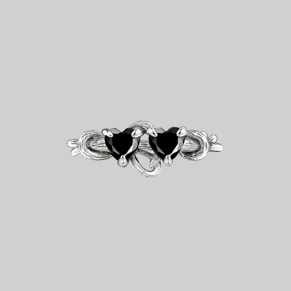 CLASSICS Rings ENTANGLED. Quantum Entangled Onyx Hearts Ring - Silver 1 CLASSICS Rings ENTANGLED. Quantum Entangled Onyx Hearts Ring - Silver