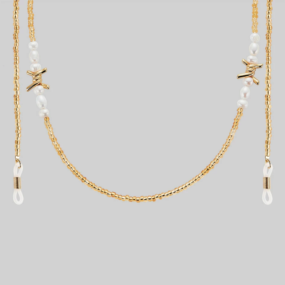 SS22 New In FOREVER. Barbed Wire & Ivory Pearl Sunglasses Chain - Gold 1 SS22 New In FOREVER. Barbed Wire & Ivory Pearl Sunglasses Chain - Gold