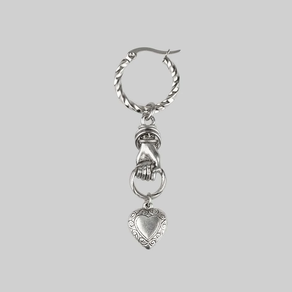 CLASSICS ALL OF ME. Hand Grasping Heart Single Earring - Silver Earrings 1 CLASSICS ALL OF ME. Hand Grasping Heart Single Earring - Silver Earrings