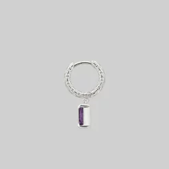 CLASSICS NYMPH. Dangly Amethyst Rectangle Hoop Earrings - Silver