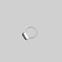 CLASSICS NYMPH. Amethyst Rectangle Clicker Ring - Silver Earrings
