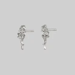 CLASSICS AMOR. Rose Stem Stud Earrings - Silver