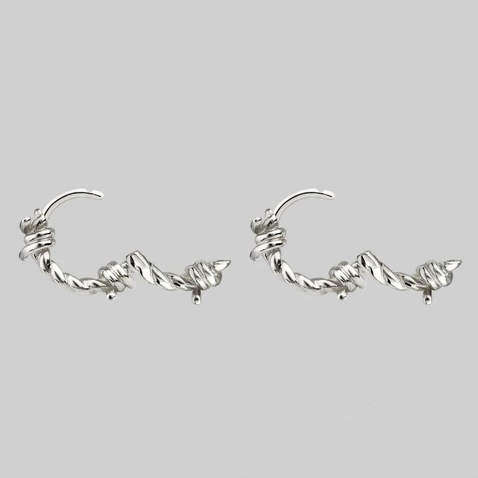 CLASSICS SURVIVAL. Symbolic Barbed Wire Clicker Hoop Earrings - Silver 4 CLASSICS SURVIVAL. Symbolic Barbed Wire Clicker Hoop Earrings - Silver