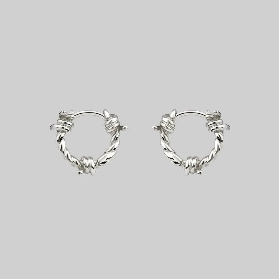 CLASSICS SURVIVAL. Symbolic Barbed Wire Clicker Hoop Earrings - Silver 3 CLASSICS SURVIVAL. Symbolic Barbed Wire Clicker Hoop Earrings - Silver