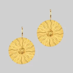 End Of Line HARMONY. Winter Sun Disk Hoop Earrings - Gold