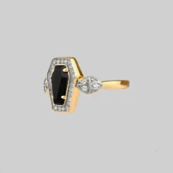 CLASSICS MORI. Black Onyx & Crystal Coffin Gold Ring Rings