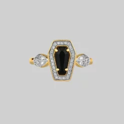 CLASSICS MORI. Black Onyx & Crystal Coffin Gold Ring Rings