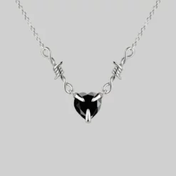 CLASSICS FATAL. Barbed Wire & Black Onyx Heart Necklace - Silver