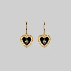 CLASSICS SOLEMN. Black Enamel Heart Hoop Earrings - Gold
