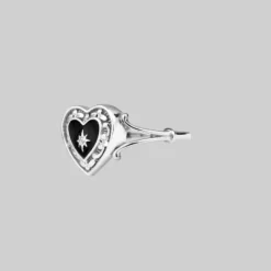 CLASSICS Rings SOLEMN. Black Enamel Heart Ring - Silver