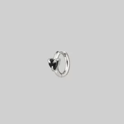 CLASSICS HEART & SOUL. Black Spinel Heart Hoop Earrings - Silver