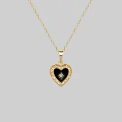 CLASSICS SOLEMN. Black Enamel Heart Necklace - Gold Necklaces & Chains