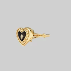 CLASSICS SOLEMN. Black Enamel Heart Ring - Gold