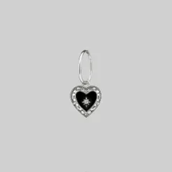 CLASSICS SOLEMN. Black Enamel Heart Hoop Earrings - Silver