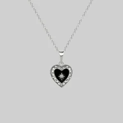 CLASSICS SOLEMN. Black Enamel Heart Necklace - Silver Necklaces & Chains