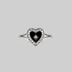 CLASSICS Rings SOLEMN. Black Enamel Heart Ring - Silver