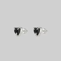 CLASSICS HEART & SOUL. Black Spinel Heart Stud Earrings - Silver